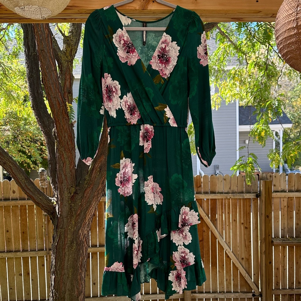 Aleah Dress Plenty by Tracy Reese Anthropologie Floral Faux Wrap Green medium - Picture 4 of 16
